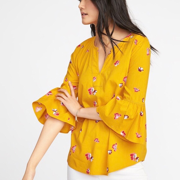 yellow floral blouse with sleeves